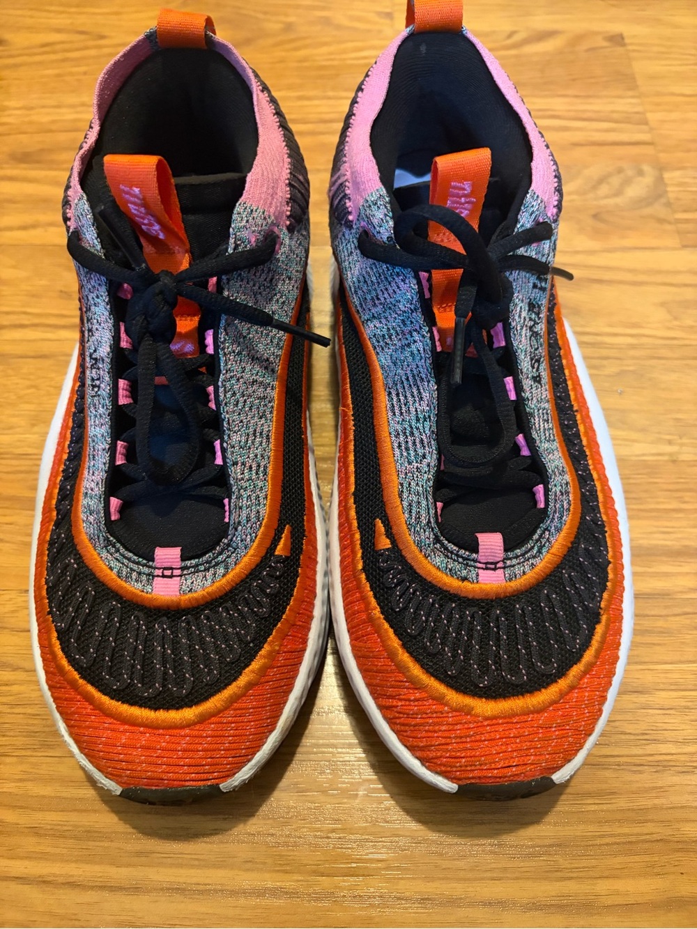 Athletic Sneakers in Orange, Black & Pink